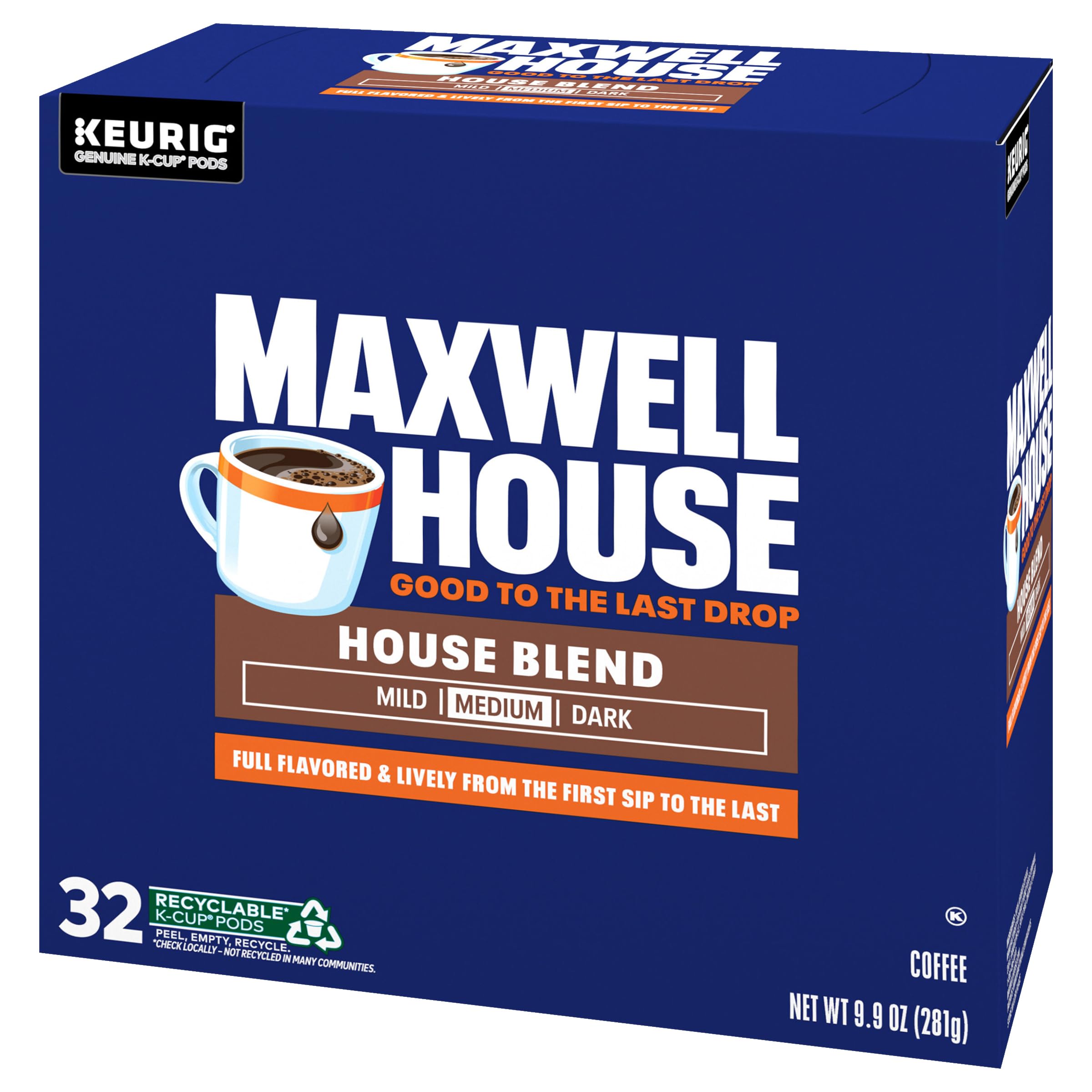 MAXWELL HOUSE cápsula colocada en máquina Keurig lista para preparar café