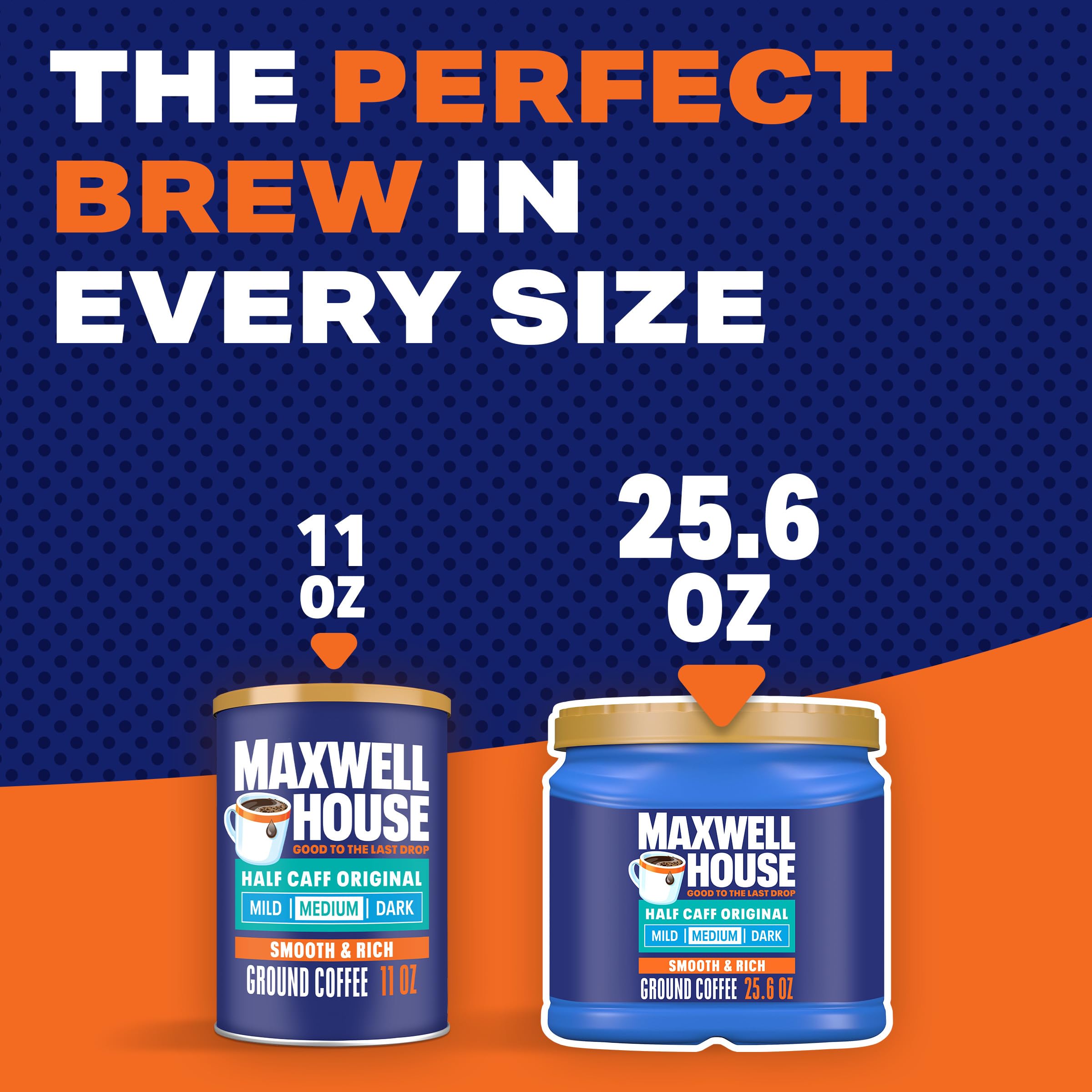 MAXWELL HOUSE envase junto a mano para comparar tamaño y cantidad útil
