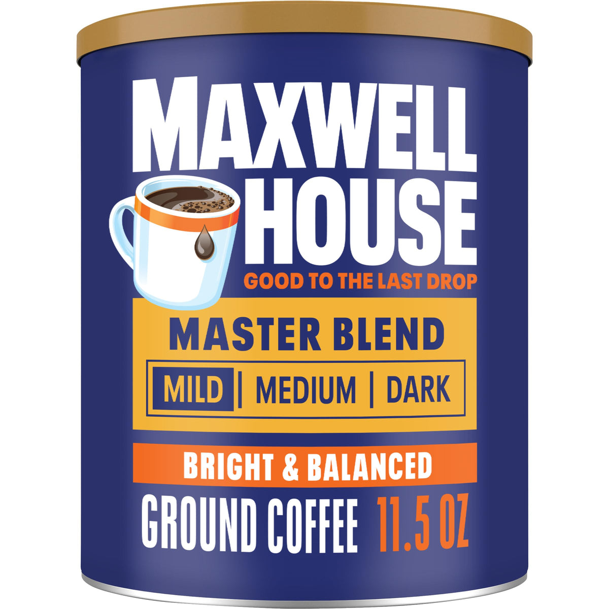 MAXWELL HOUSE frente del envase canister preserva frescura y conveniencia