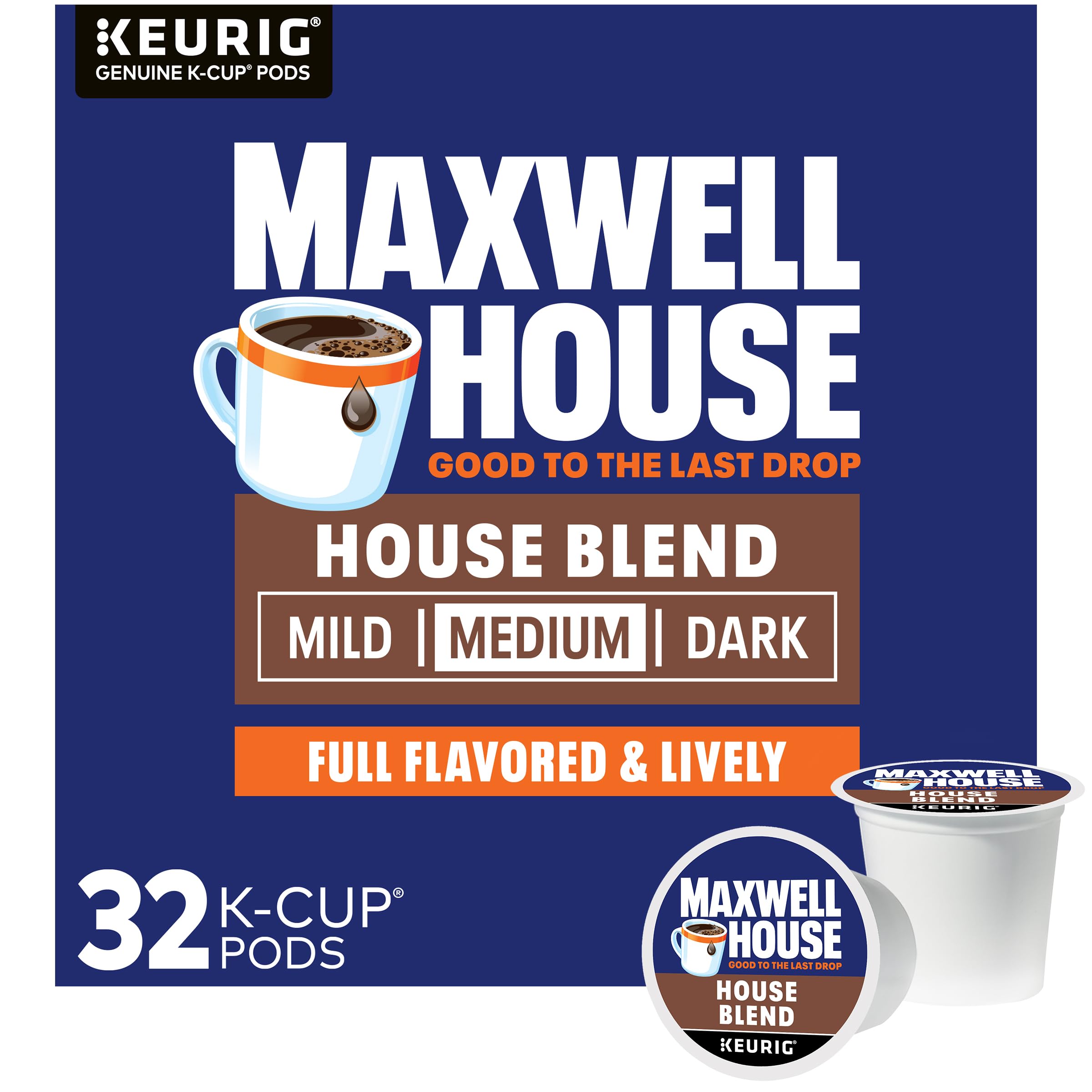 MAXWELL HOUSE frente del empaque mostrando 32 cápsulas y conveniencia