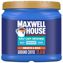 MAXWELL HOUSE lata frontal 25.6 oz mostrando etiqueta y beneficio de conservación