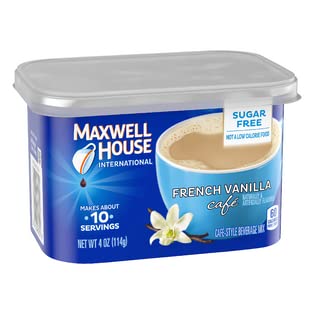 Maxwell House pack de cuatro latas sobre escritorio, ideal para oficina