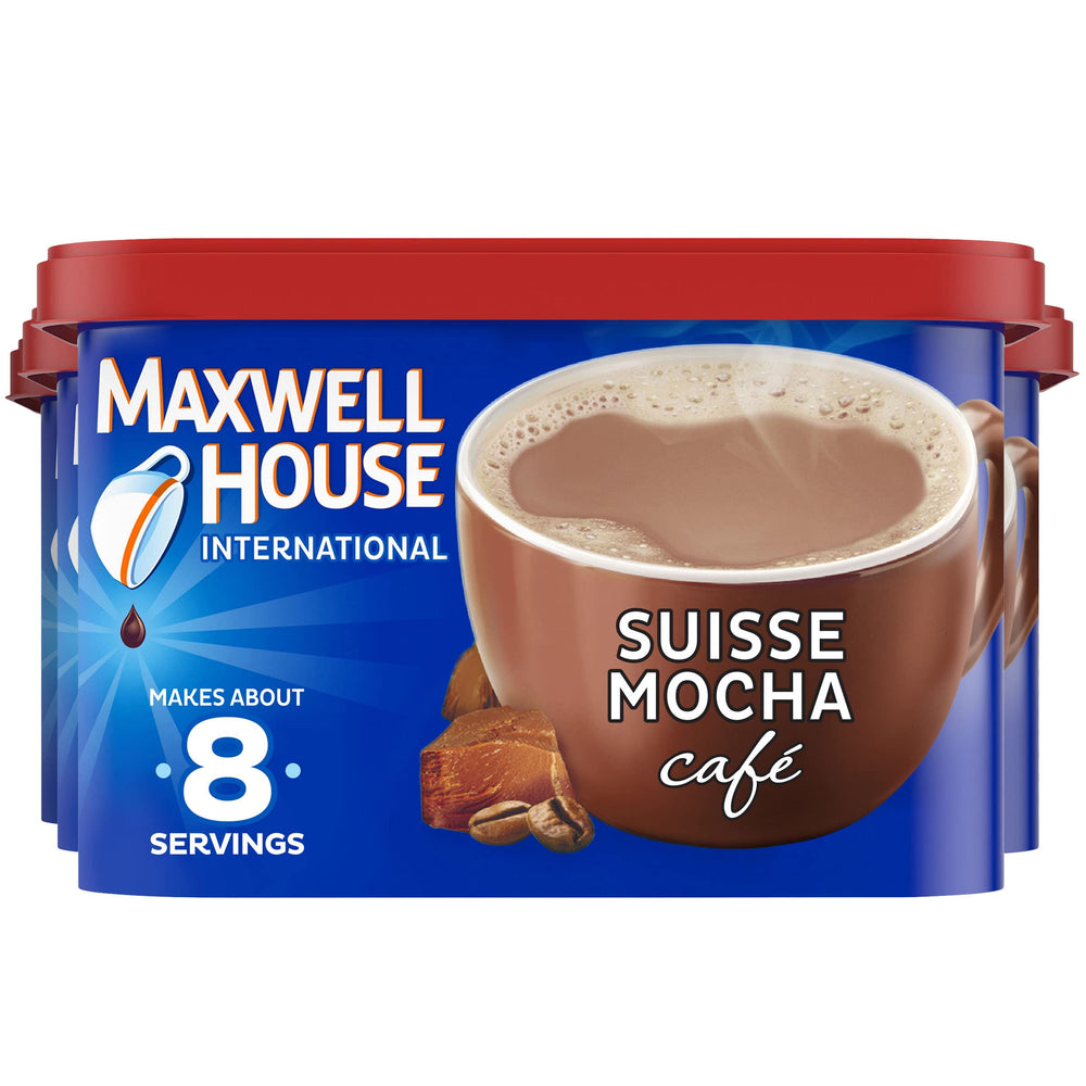 MAXWELL HOUSE bote frontal mostrando etiqueta y beneficio práctico