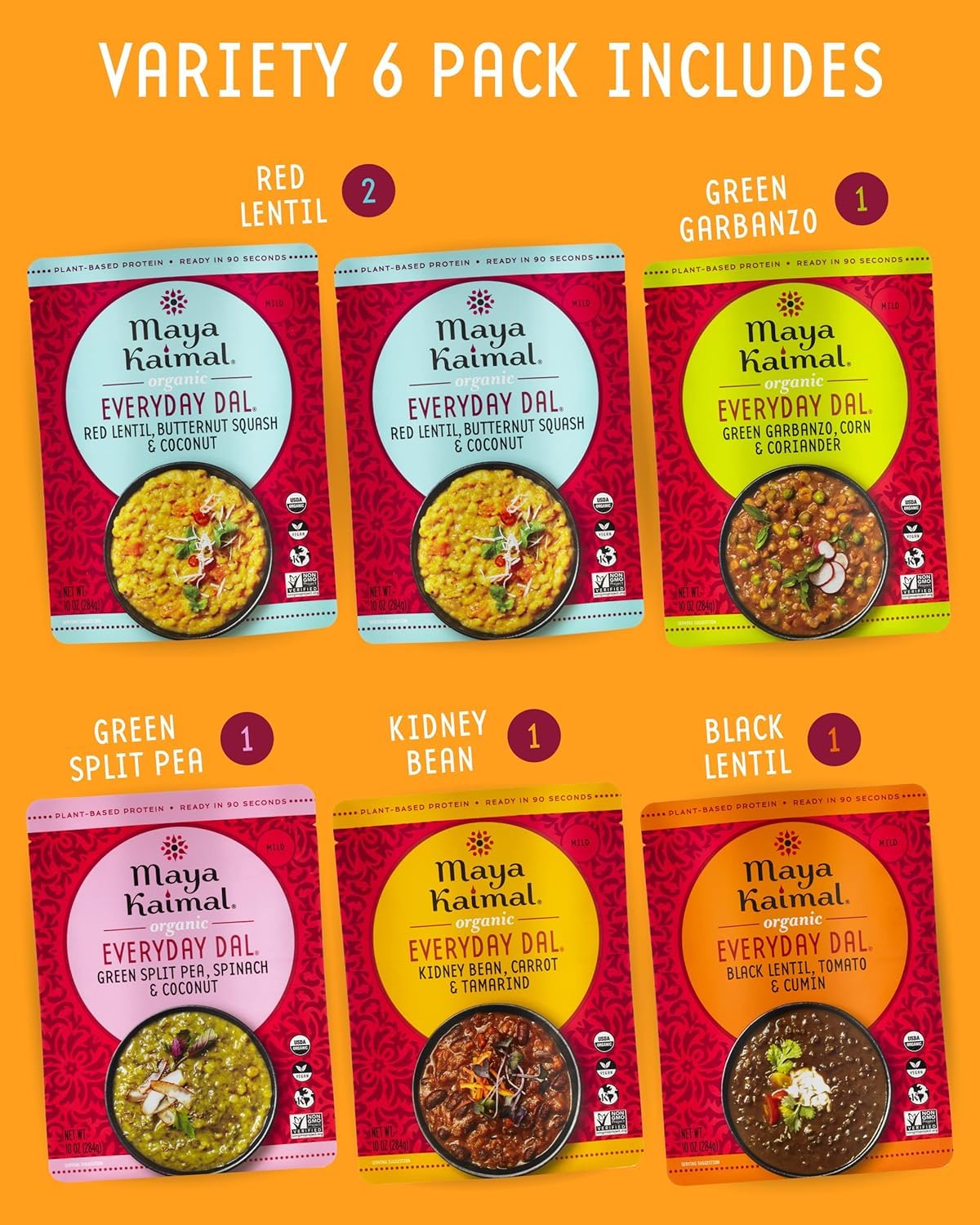 Maya Kaimal etiqueta con sellos orgánico, Non-GMO y kosher confiables