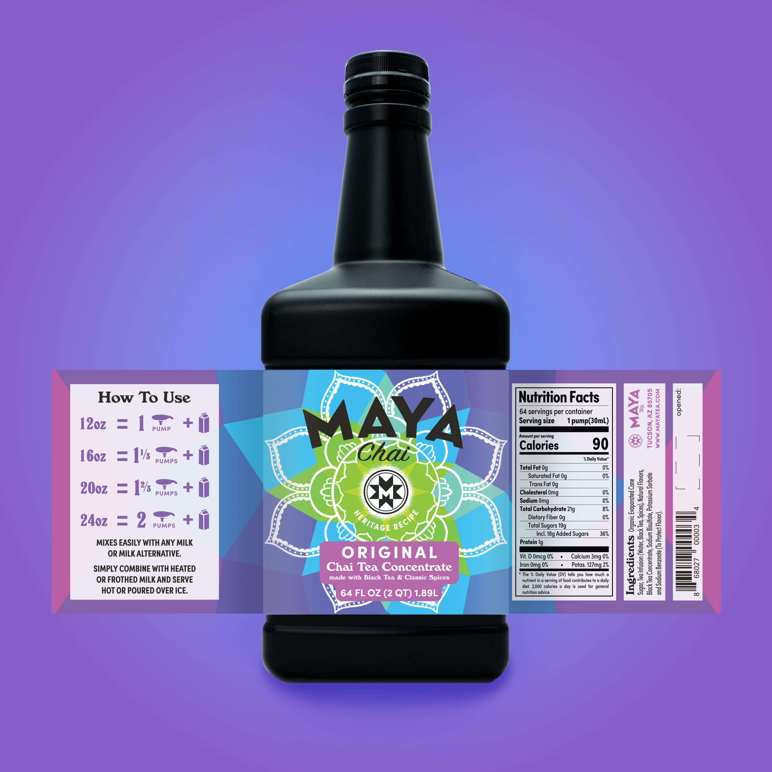 Maya Tea envase 64 oz comparado con una taza, muestra la capacidad real