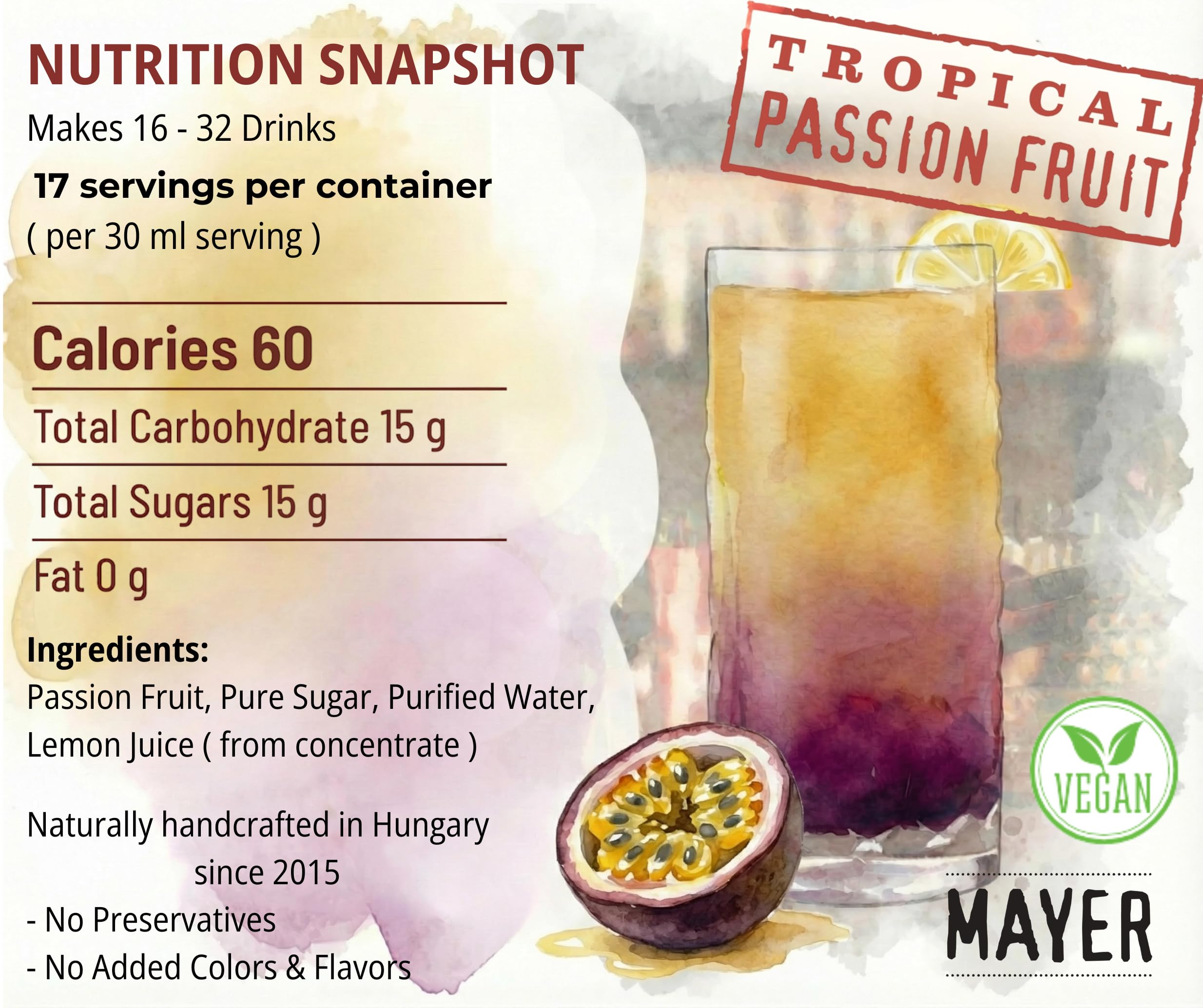 Mayer Passion Fruit Syrup añadido a café frío aporta aroma frutal