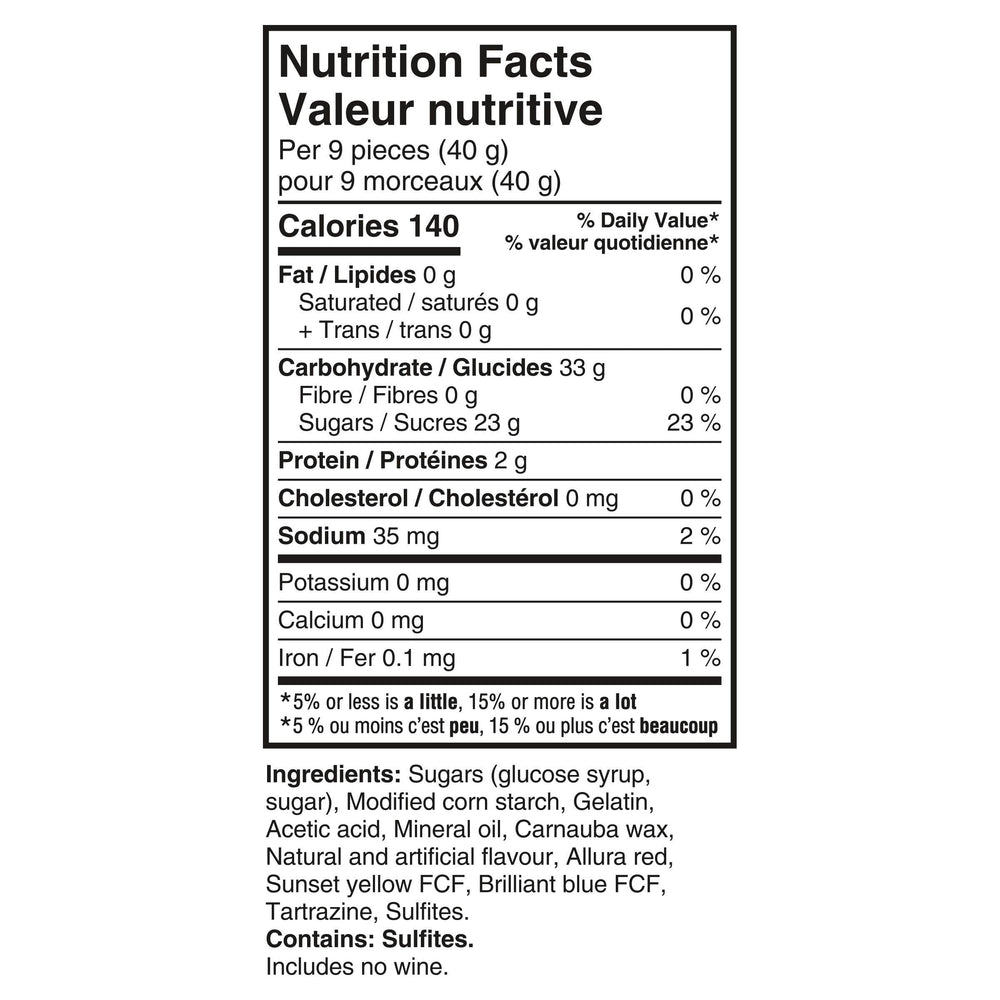 Maynards Bassetts etiqueta nutricional clara para revisar ingredientes