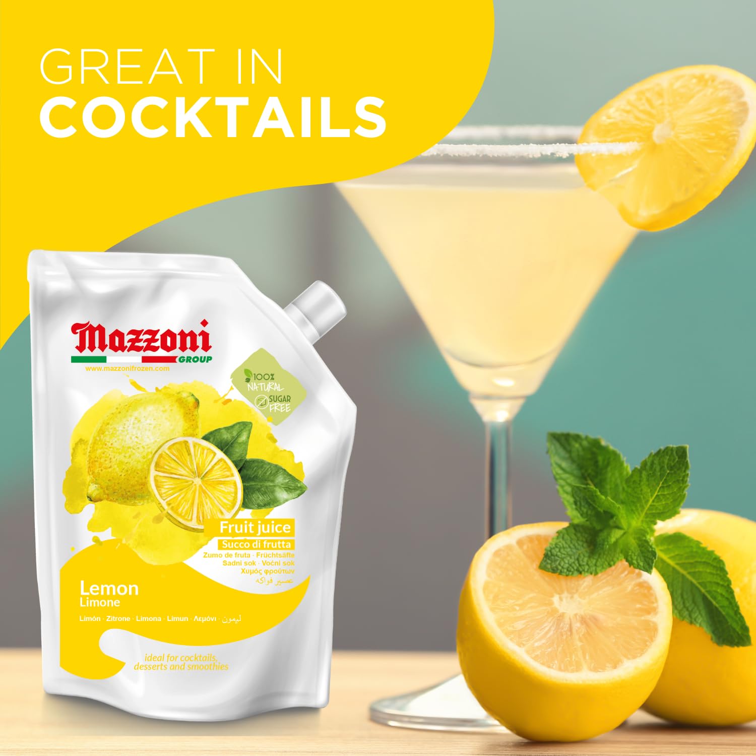 Etiqueta Mazzoni indicando origen en Italia y garantía de calidad
