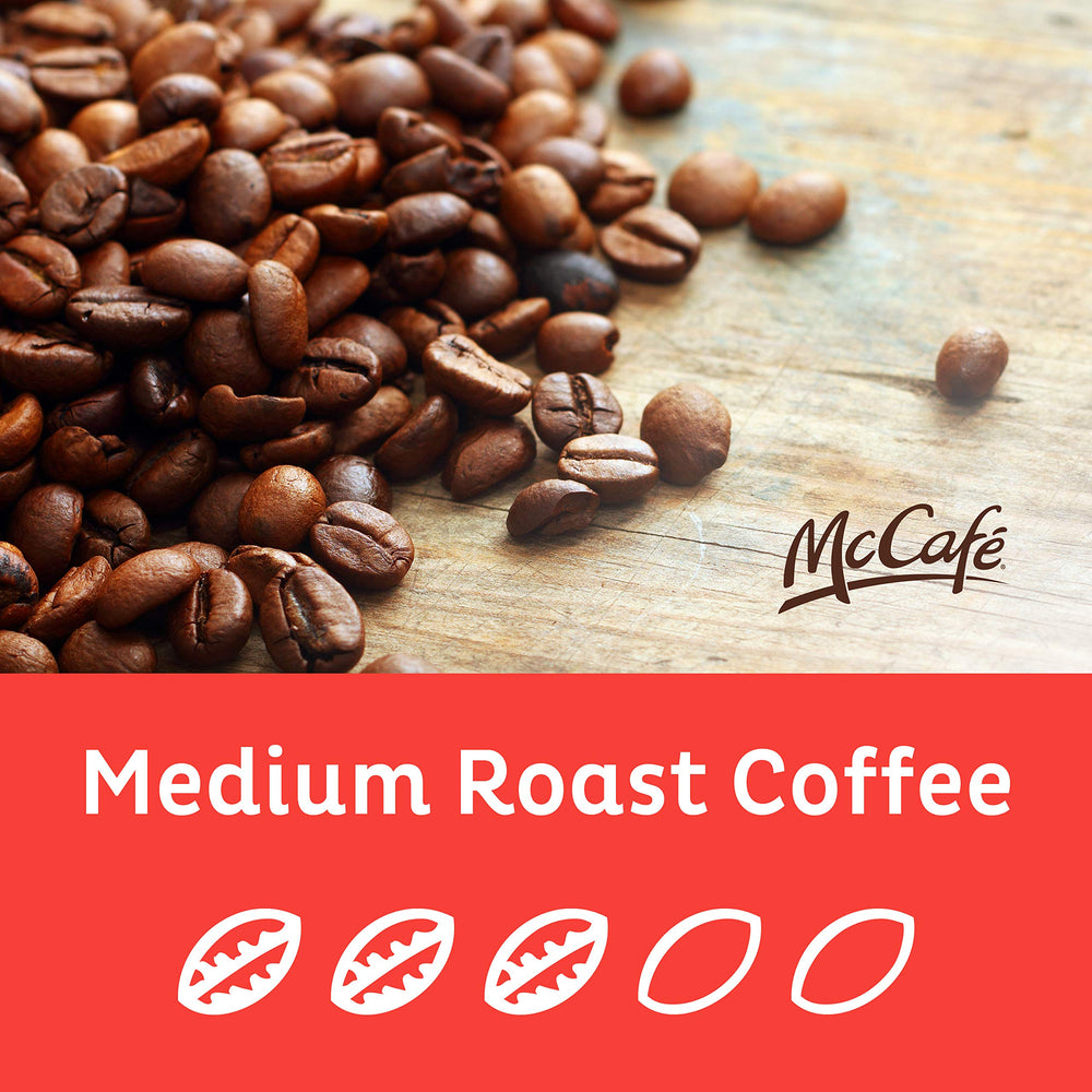 McCafe etiqueta de la caja con información delos granos Arábica y beneficios