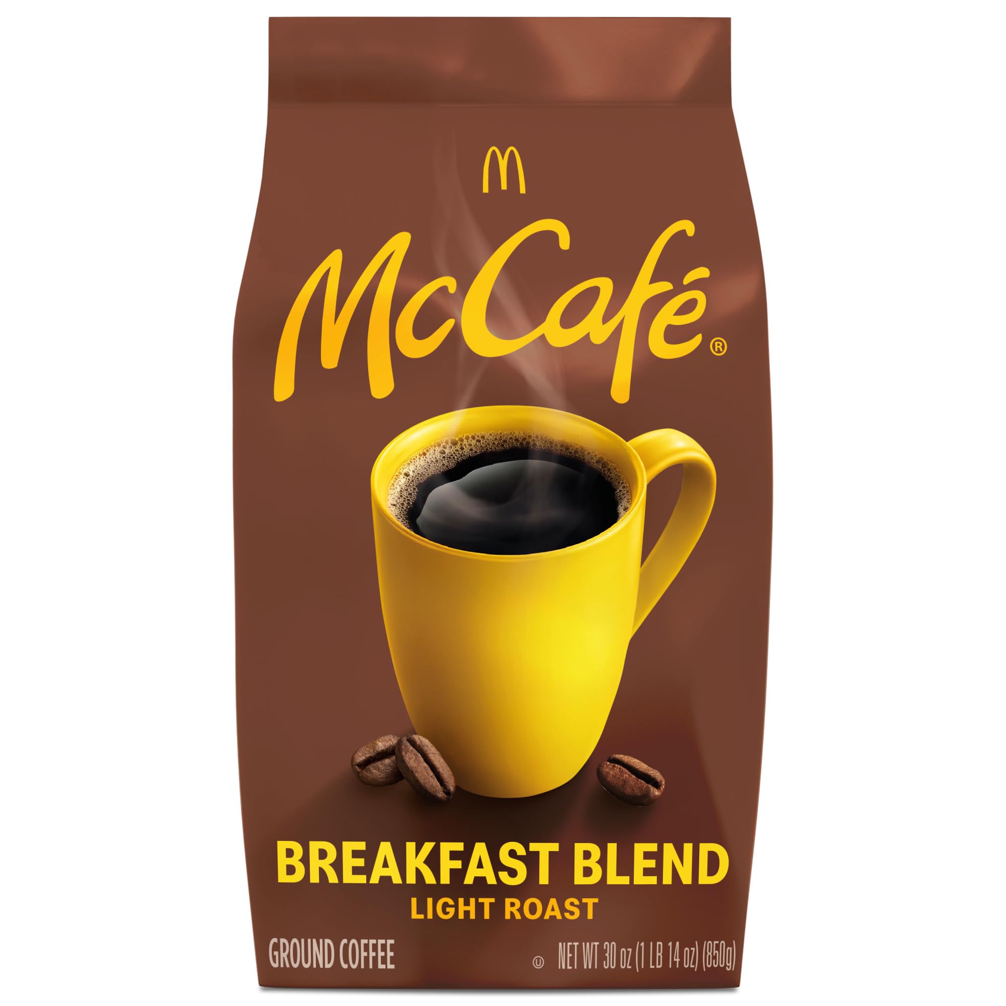 McCafé paquete frontal 30 oz mostrando marca y diseño, conveniencia y frescura