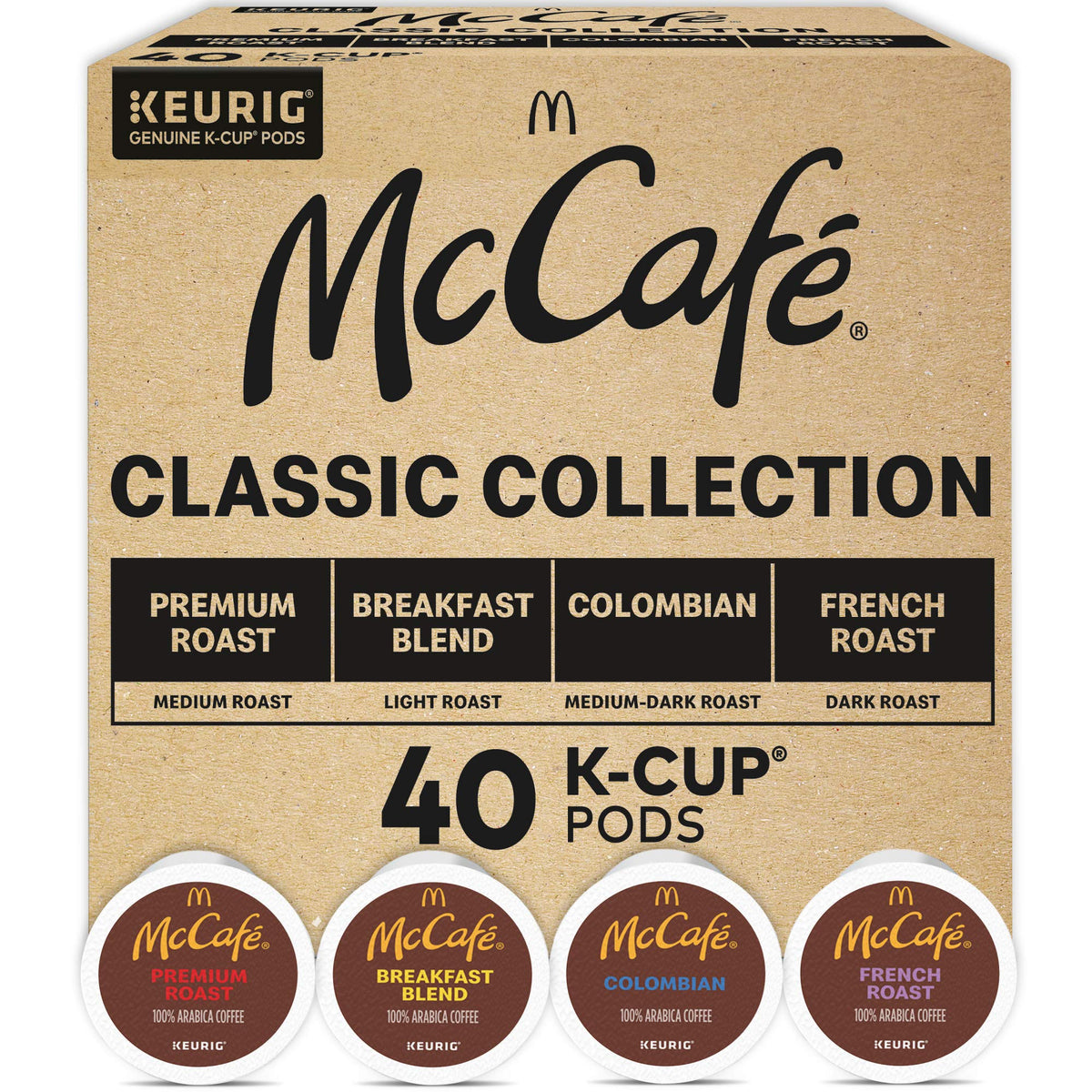 McCafé paquete frontal mostrando variedad y conveniencia
