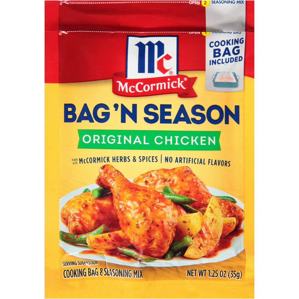 McCormick bolsa con pollo crudo y verduras listas para hornear, ahorro de tiempo