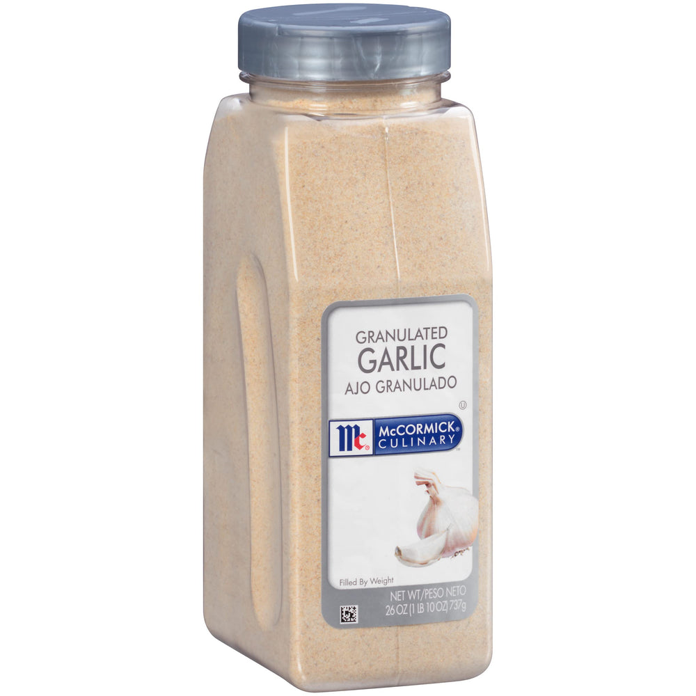 McCormick Culinary envase frontal de ajo granulado muestra tamaño práctico