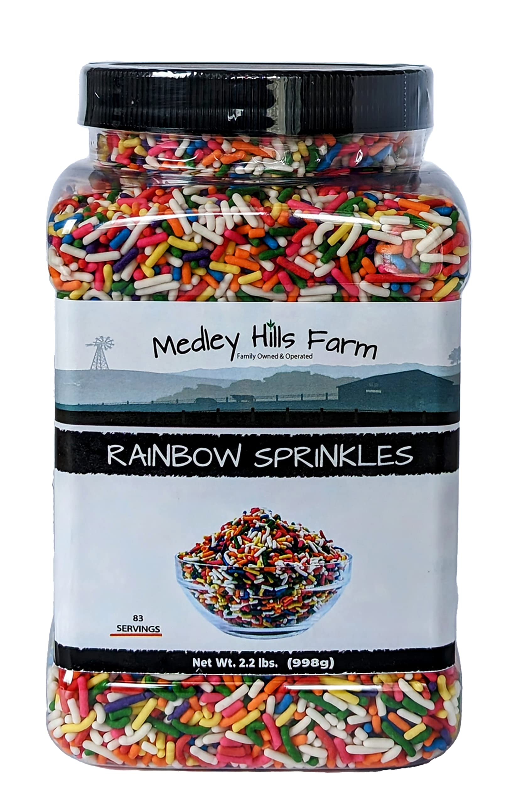 Medley Hills Farm primer plano de textura de sprinkles arcoíris, aporta crujido y color