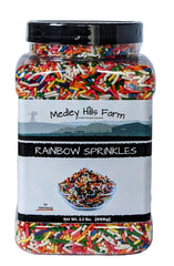 Medley Hills Farm primer plano de textura de sprinkles arcoíris, aporta crujido y color