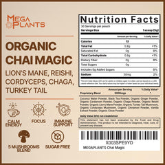 MEGAPLANTS textura en polvo del Mushroom Chai muestra mezcla fina y cremosa
