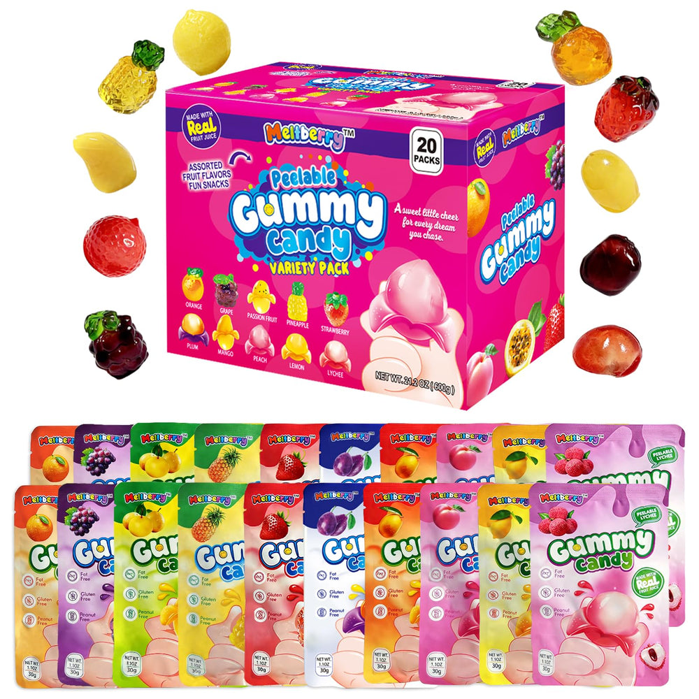 Meltberry frente del paquete mostrando 20 bolsitas y diseño colorido