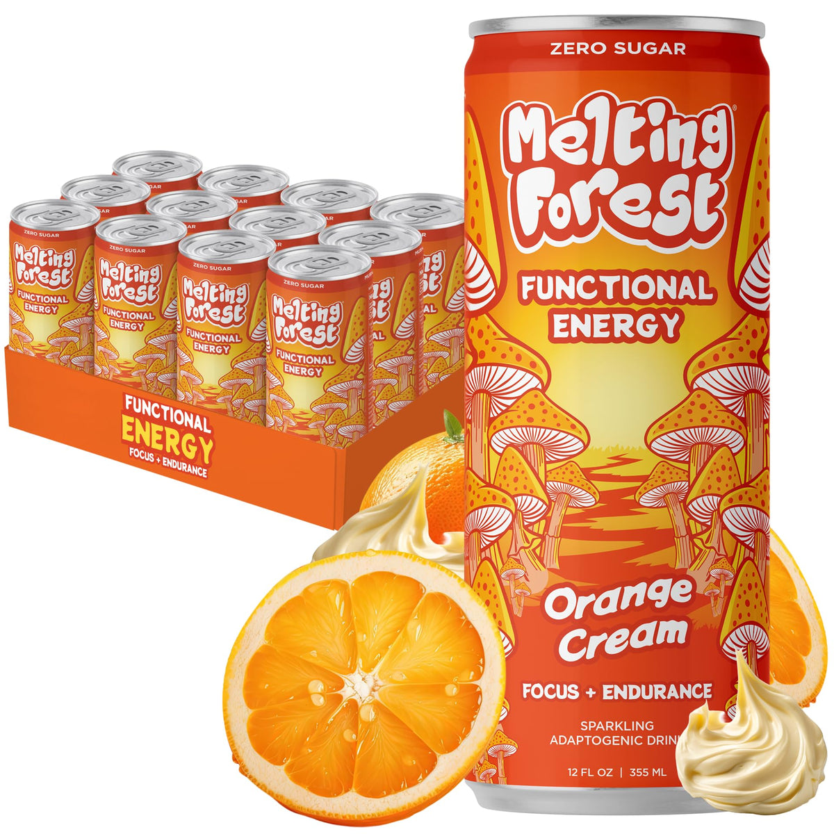 Melting Forest frente de lata Orange Cream mostrando diseño y sabor cítrico