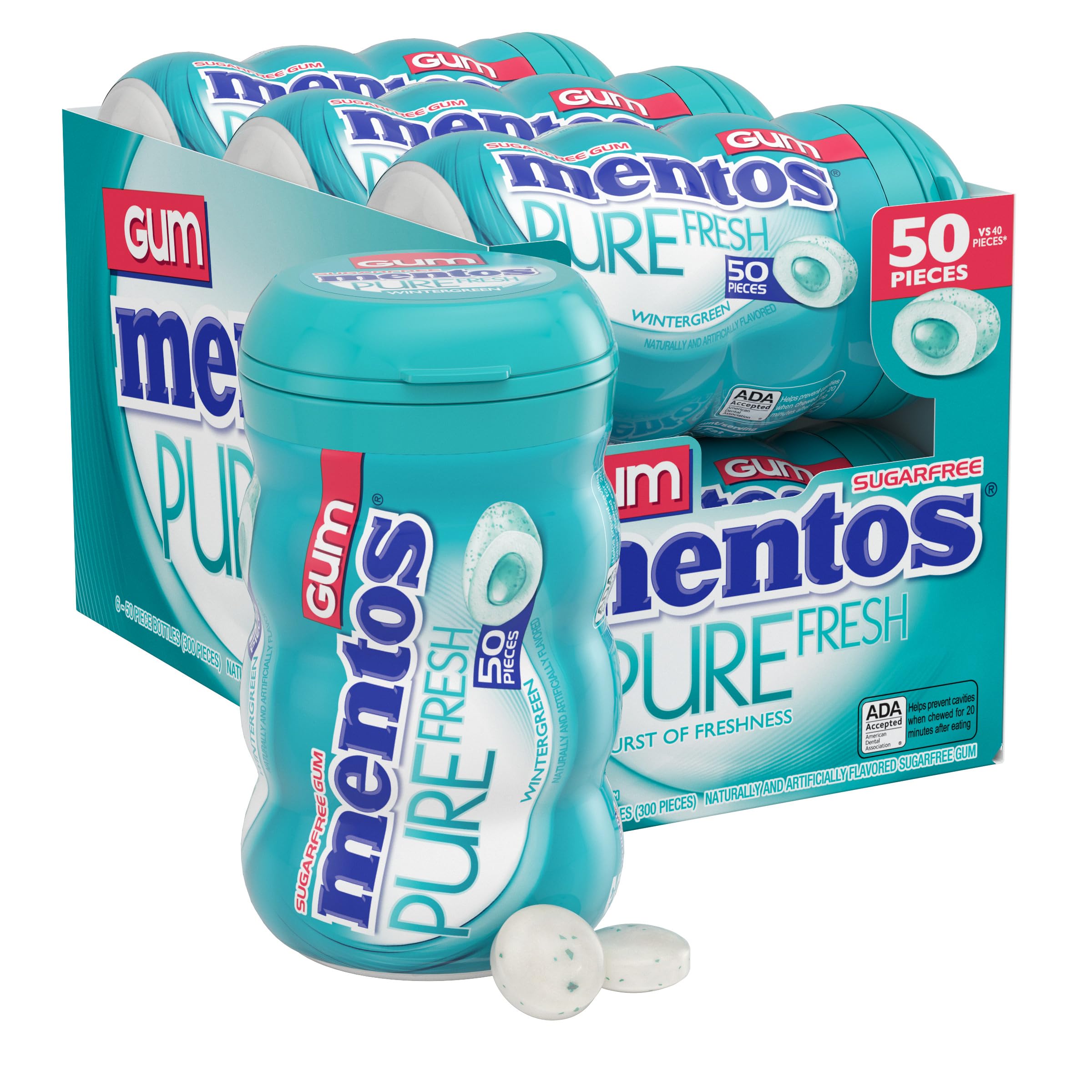 MENTOS botella frontal wintergreen mostrando diseño y frescura inmediata