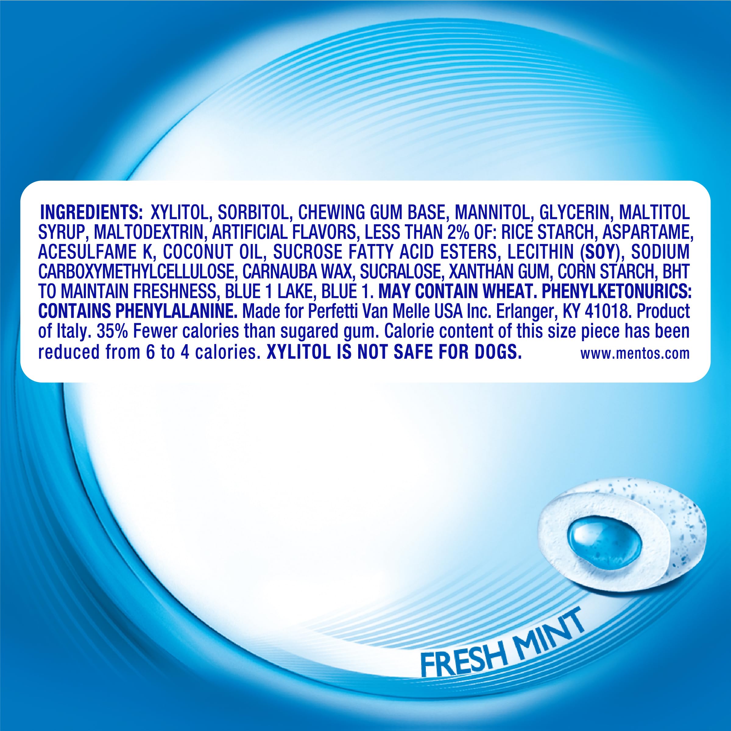 Mentos etiqueta nutricional mostrando ingredientes y xilitol destacado