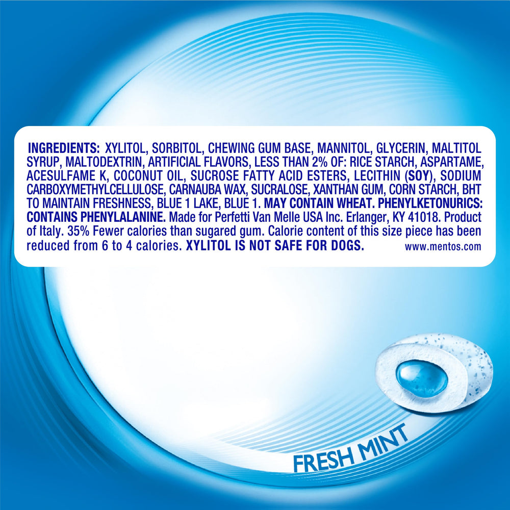 Mentos etiqueta nutricional mostrando ingredientes y xilitol destacado