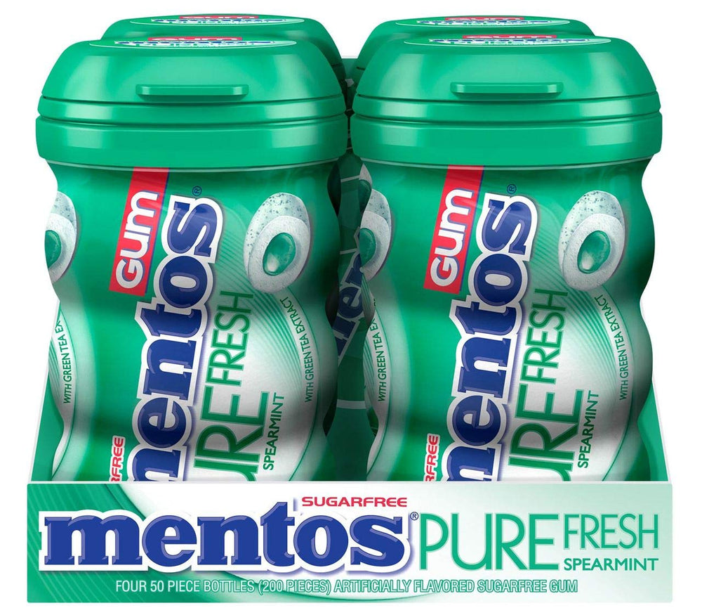 Mentos Pure Fresh mostrando el frente del empaque y la conveniencia del pack para ahorrar