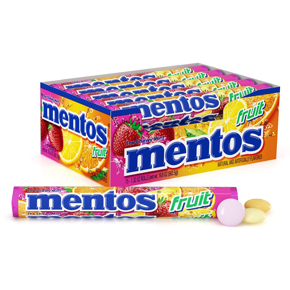 Mentos rollo frontal mostrando el envase y fácil reparto