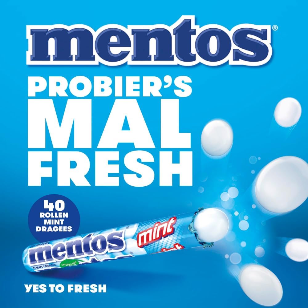 Mentos tubo abierto con dragees visibles, Mentos facilita compartir