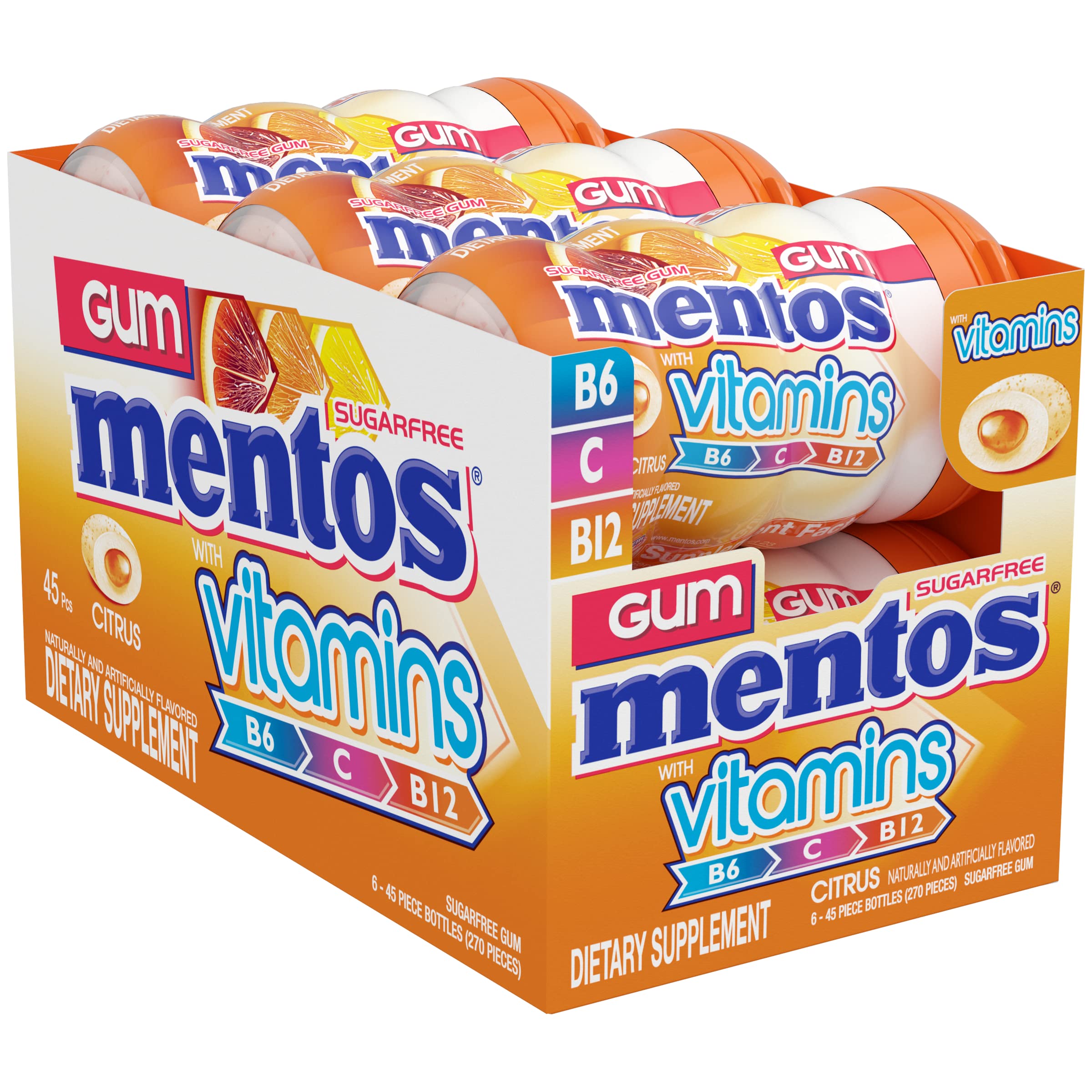 Etiqueta de Mentos con vitaminas y lista de ingredientes clara
