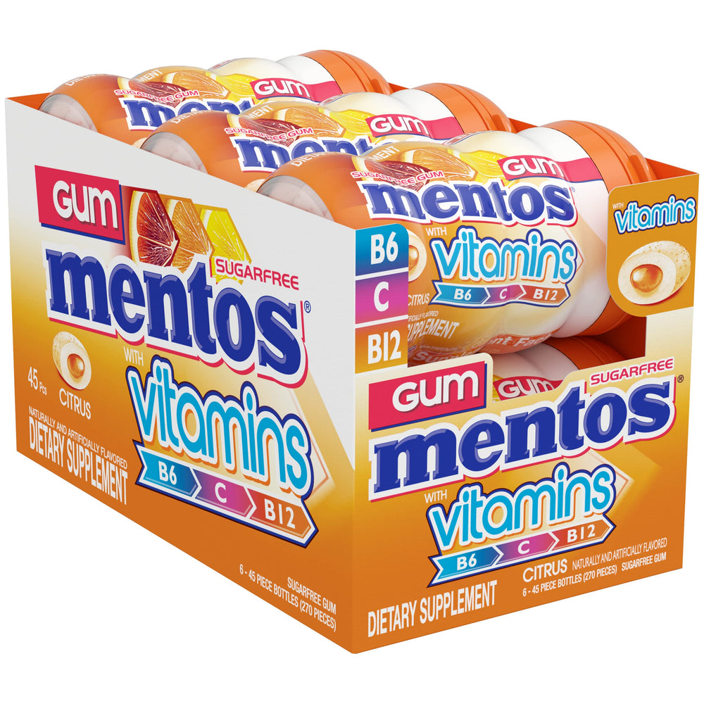 Etiqueta de Mentos con vitaminas y lista de ingredientes clara