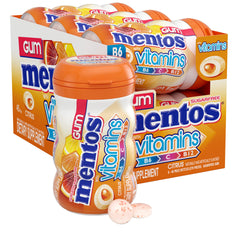 Mentos mostrando frente del envase con diseño cítrico y conveniencia
