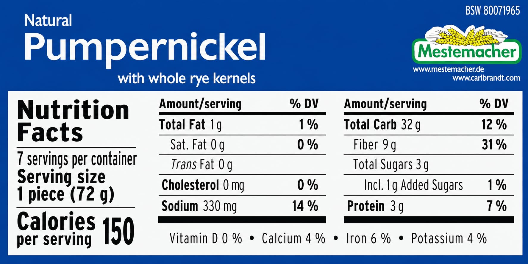 Mestemacher pumpernickel comparación de tamaño en mano práctico