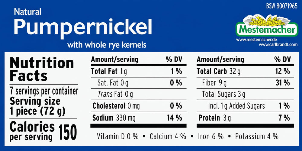 Mestemacher pumpernickel comparación de tamaño en mano práctico