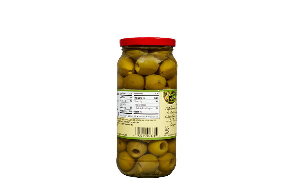 Mezzetta primer plano de textura crujiente y carne firme de la aceituna