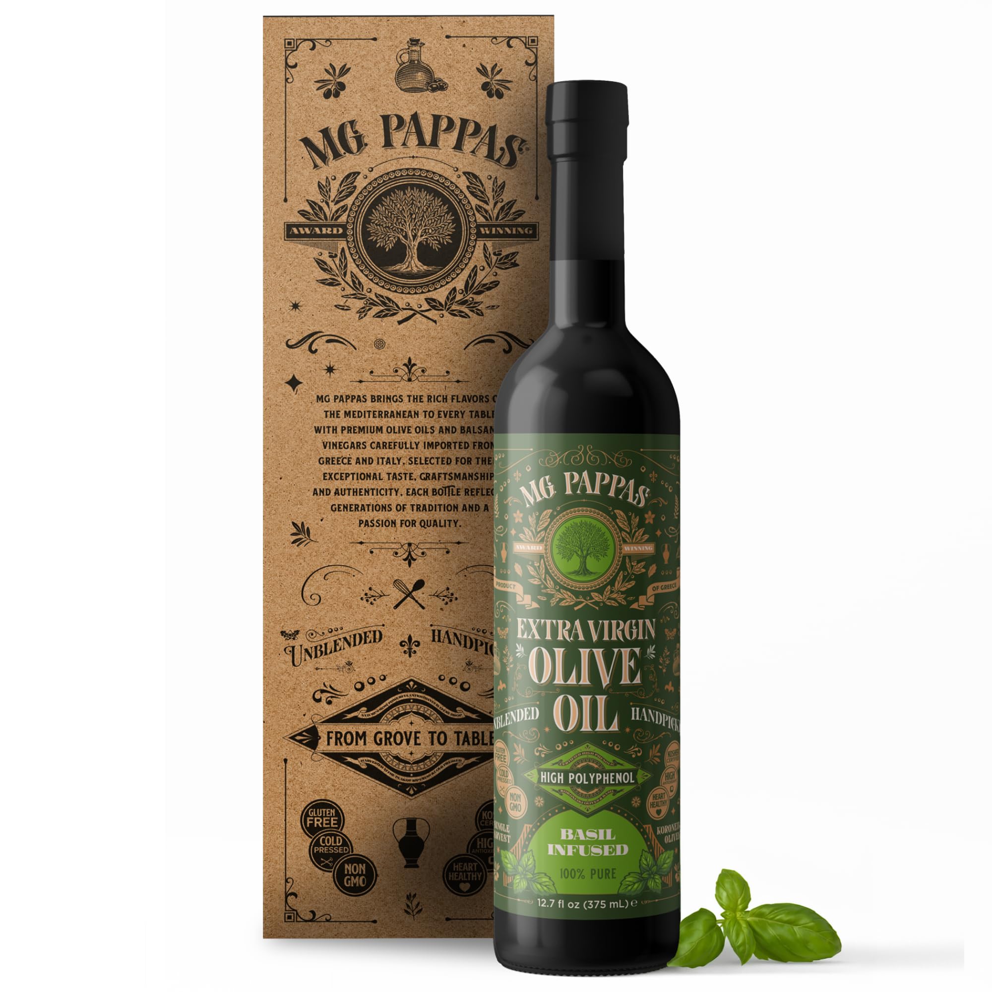 M.G. PAPPAS botella frontal mostrando diseño y calidad premium