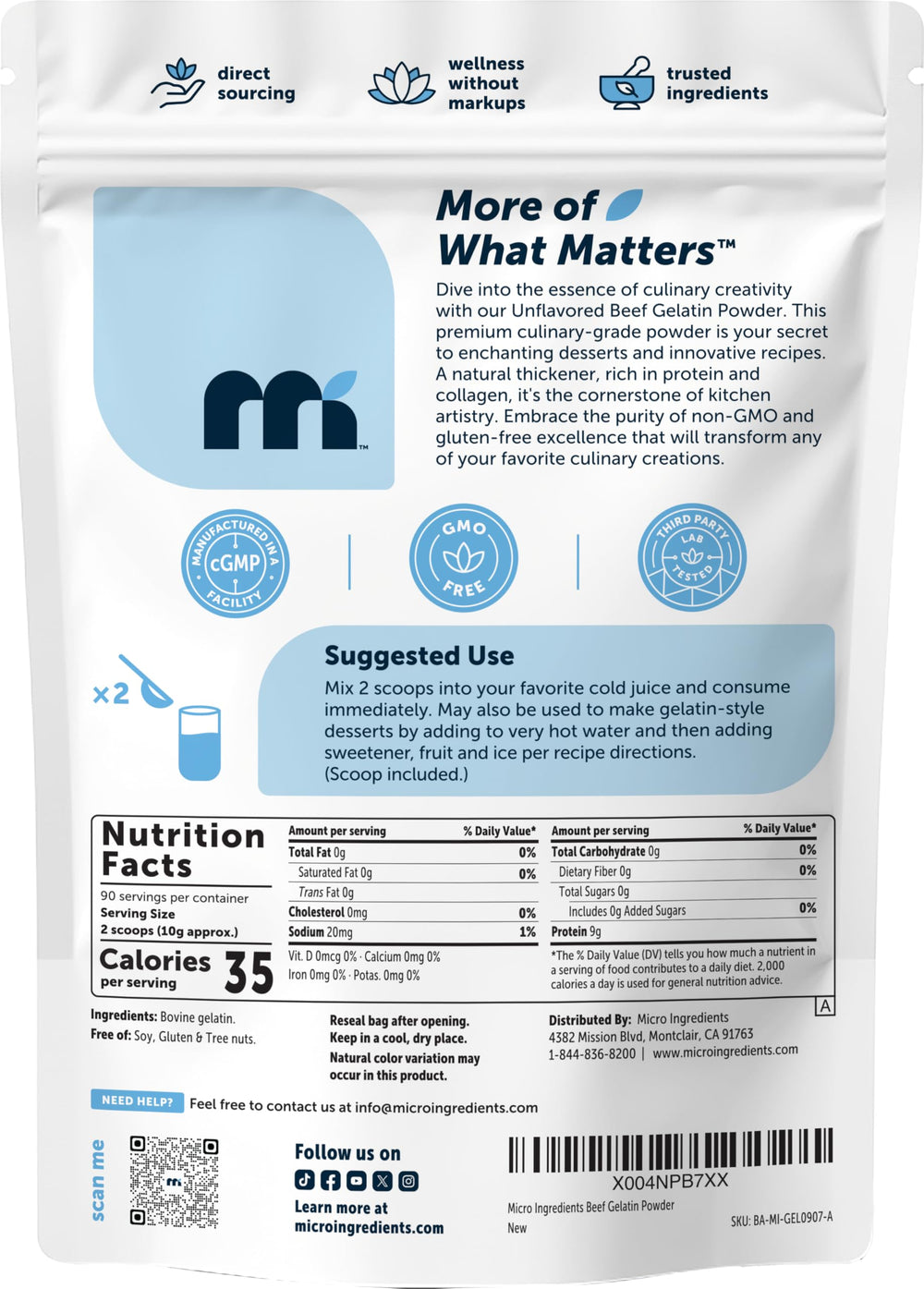 Micro Ingredients etiqueta nutricional del producto, transparencia y calidad
