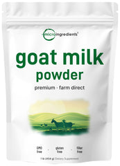 Micro Ingredients empaque frontal de leche de cabra en polvo mostrando pureza y origen