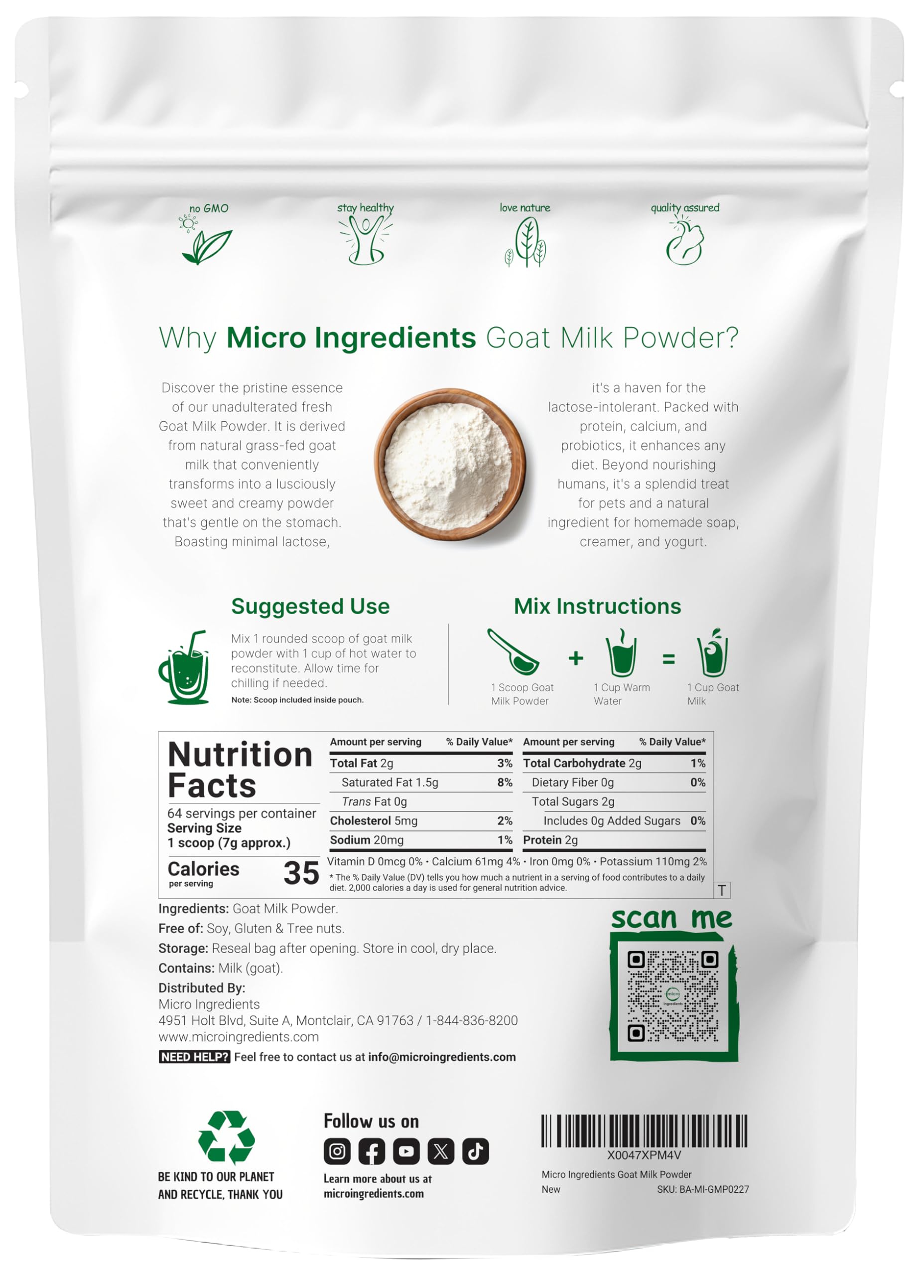 Micro Ingredients cuchara con polvo fino y cremoso destacando fácil disolución