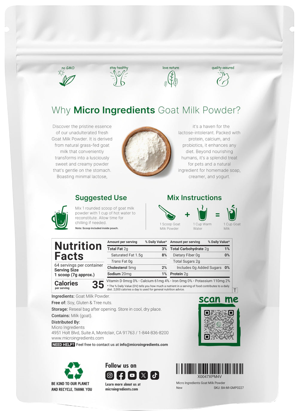 Micro Ingredients cuchara con polvo fino y cremoso destacando fácil disolución