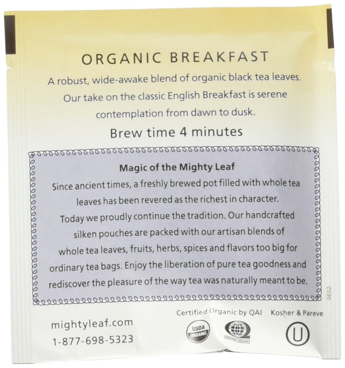 Mighty Leaf detalle de bolsita piramidal con hojas sueltas para mejor infusión