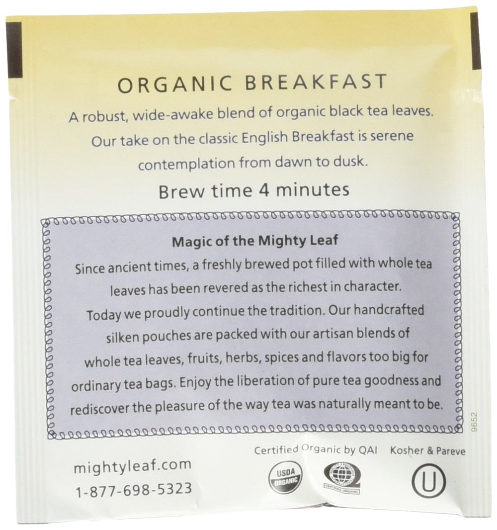 Mighty Leaf detalle de bolsita piramidal con hojas sueltas para mejor infusión