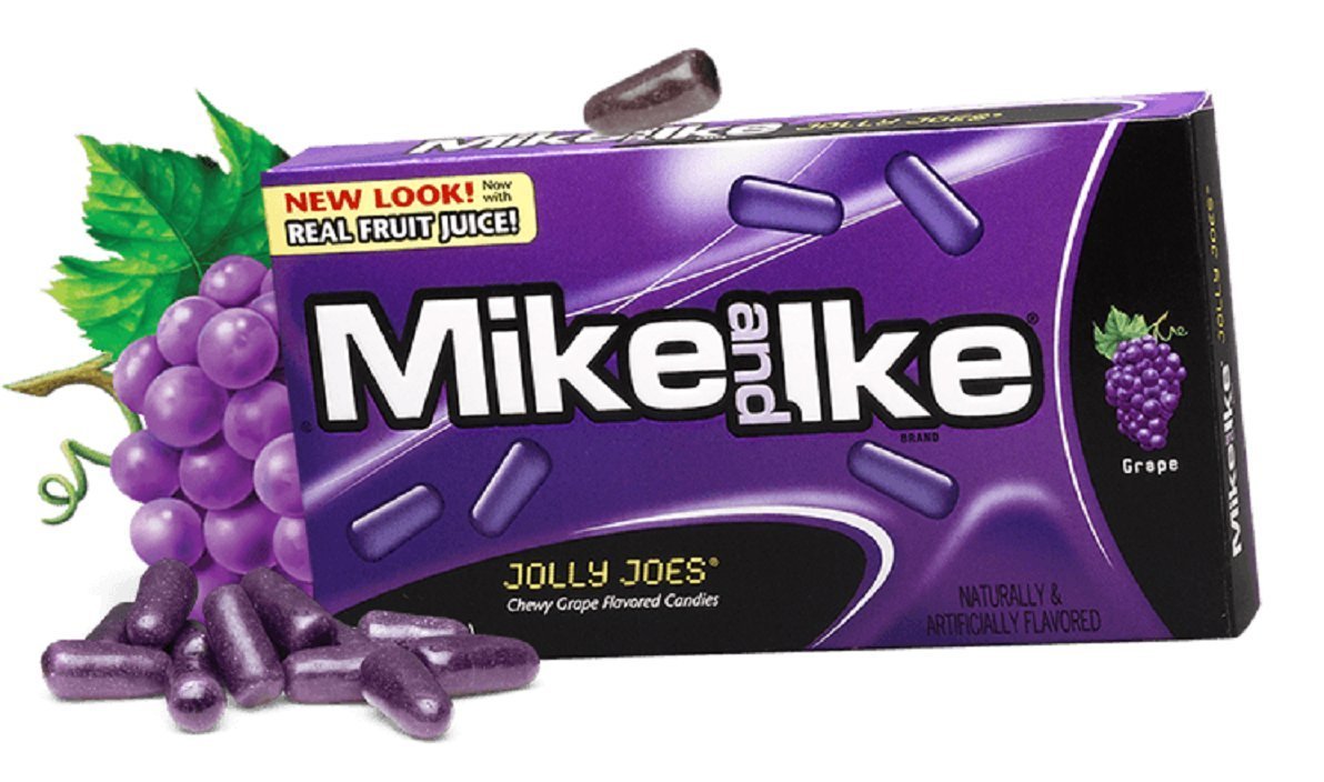Mike and Ike caja frontal de cine mostrando diseño y porción práctica