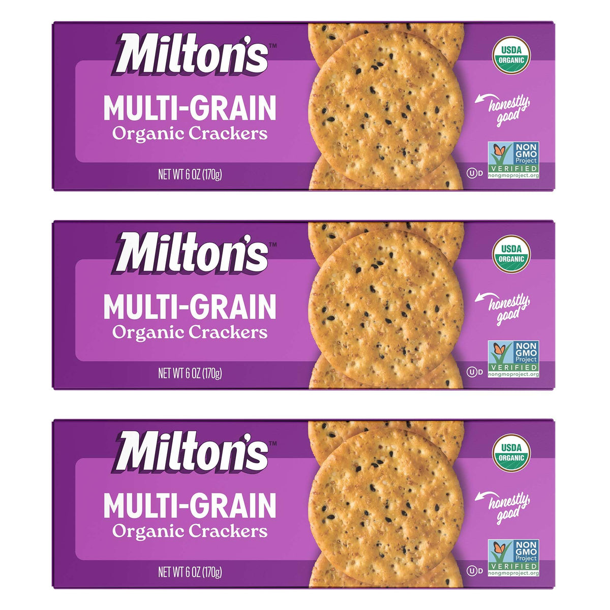 Milton's Organic Crackers vista frontal del empaque mostrando presentación y marca
