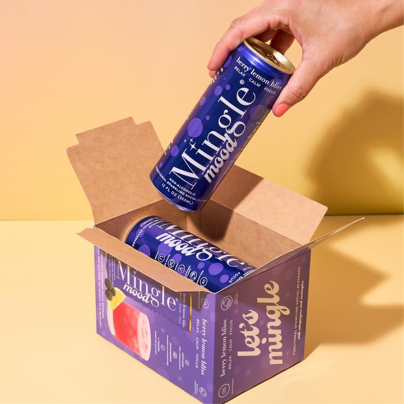 Mingle Mocktails lata junto a regla para comparar tamaño 12 fl oz práctico y portátil