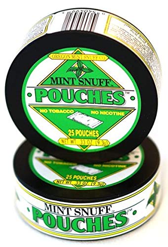 Mint Snuff vista frontal de lata mostrando el logo y almacenamiento práctico