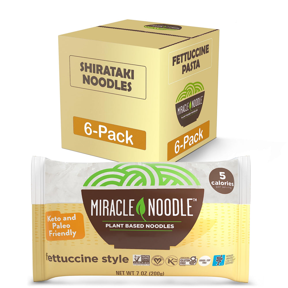 Miracle Noodle fettuccine frente del empaque mostrando presentaciÃ³n y beneficios
