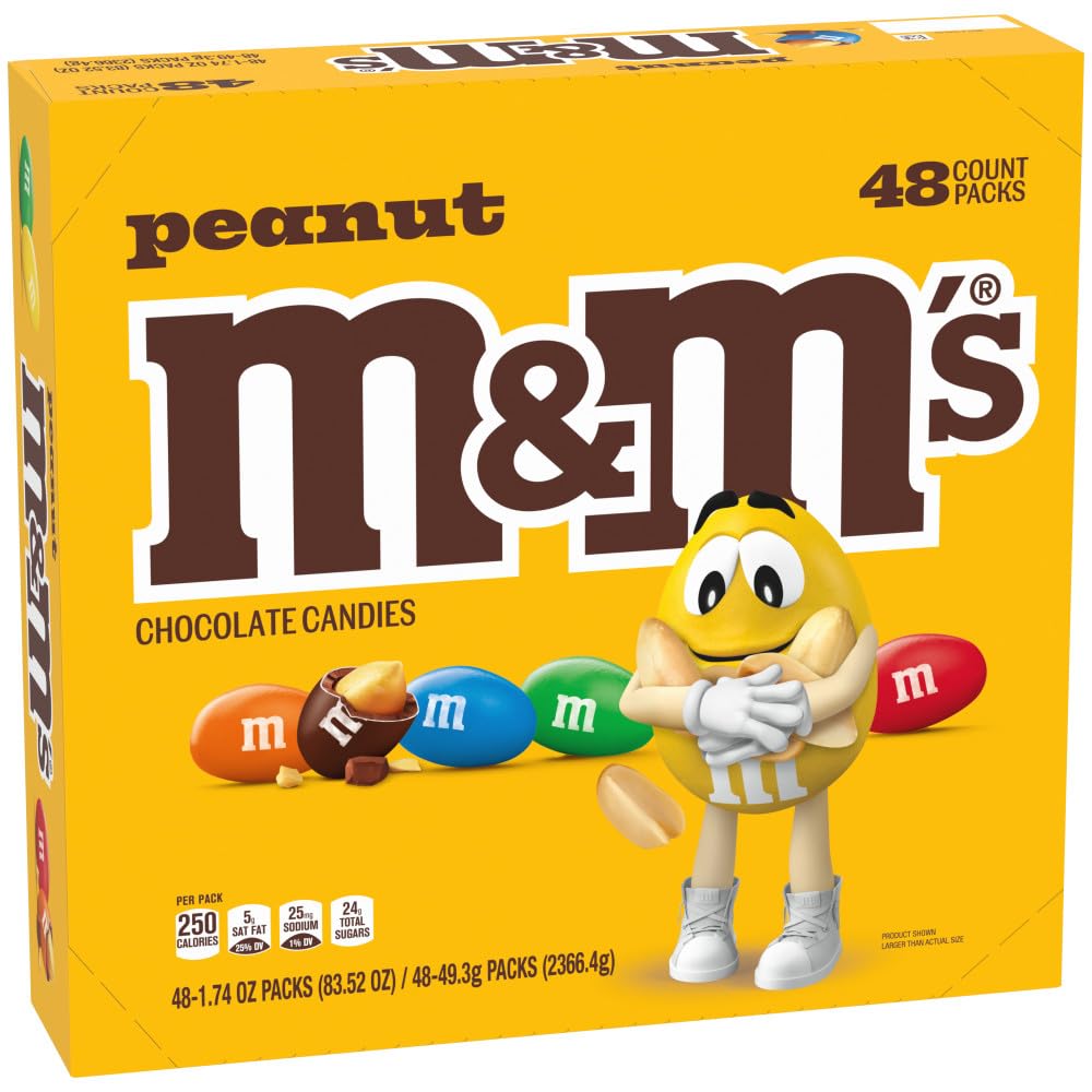 M&M'S bolsas dispuestas en caja para repartir en una fiesta escolar