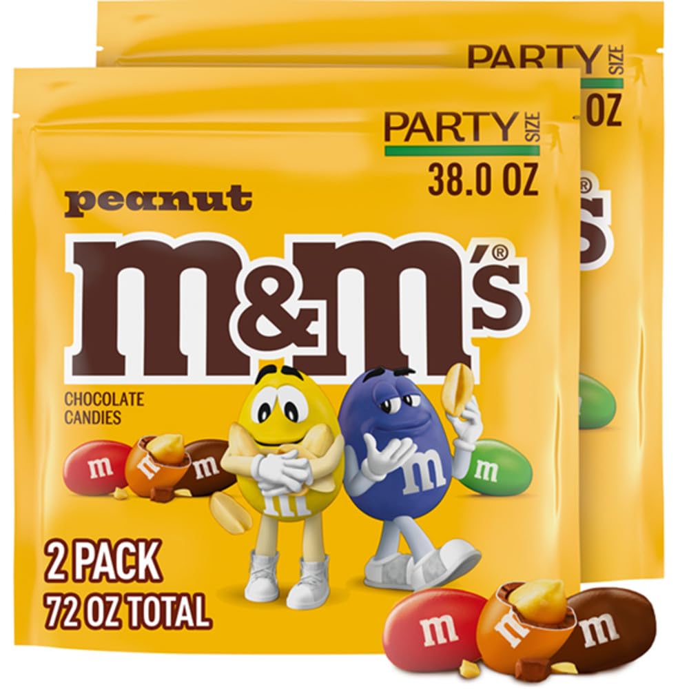 M&M'S vista frontal de la bolsa mostrando cantidad y colores, ideal para fiestas