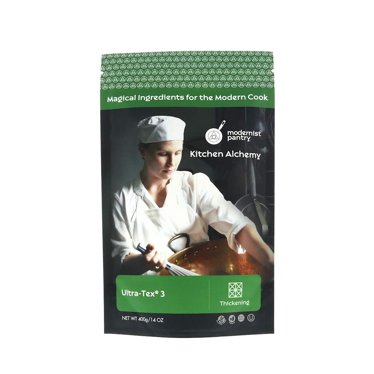 Modernist Pantry empaque frontal Ultra‑Tex 3 mostrando presentación 400g y beneficios