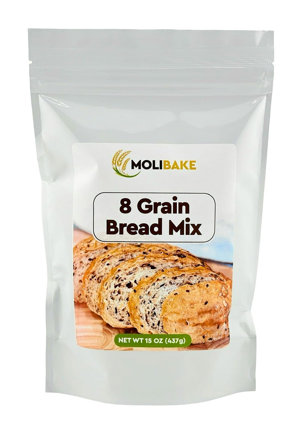 Molibake vista frontal del paquete mostrando mezcla natural y beneficios